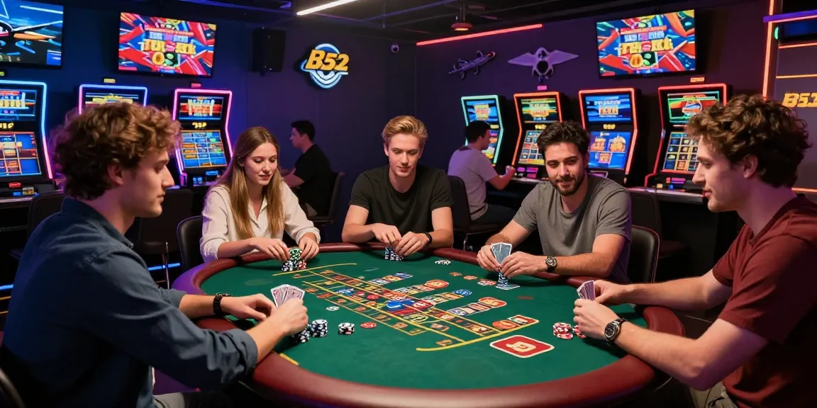 B52 bom tấn gaming scene with players enjoying casino games and vibrant atmosphere