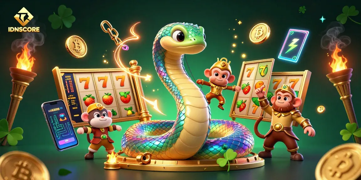 Experience the thrill of IDNSCORE with vibrant slots and cryptocurrency elements in this captivating scene.