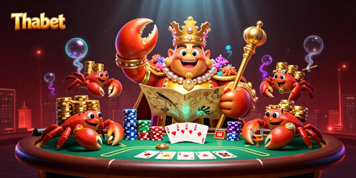 Engage in thrilling casino activities with Thabet's vibrant gaming scene featuring a golden crab emperor.