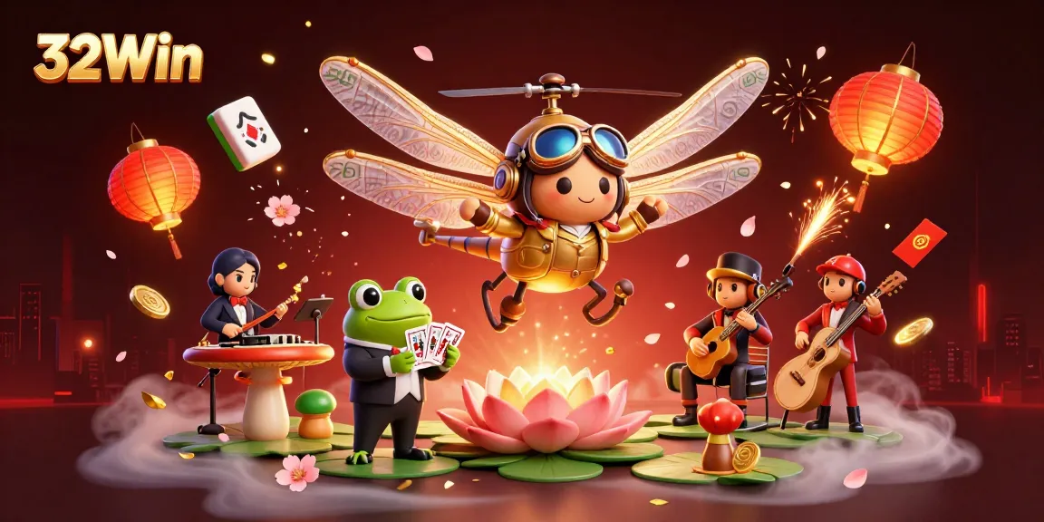 Experience thrilling gameplay at 32Win with vibrant 3D illustration showcasing a casino scene filled with excitement.