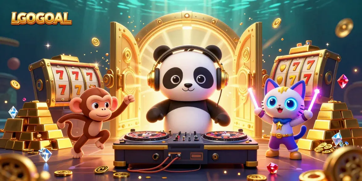 Engage with LGOGOAL's vibrant casino experience featuring DJ panda and interactive slots.