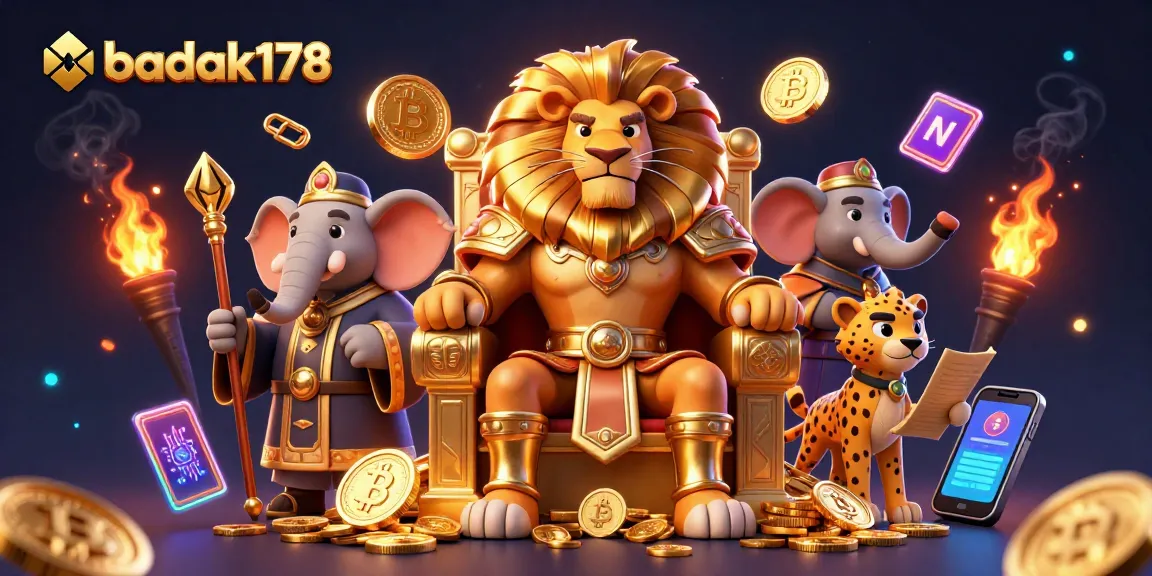 Engage with badak178's thrilling casino world illustrated by a lion king and his wise advisor.