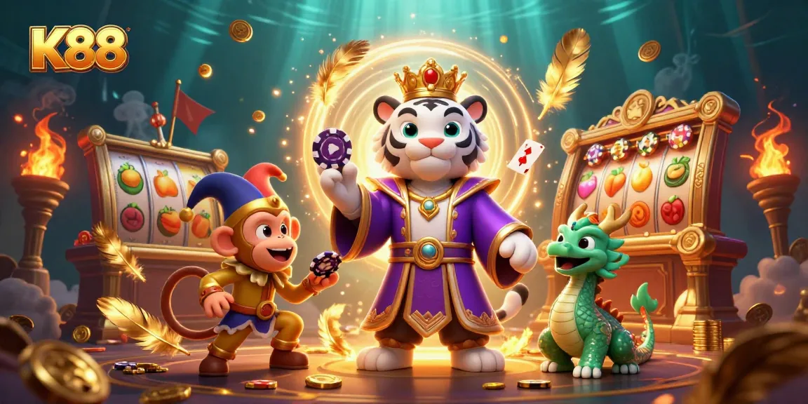 K88 spins vibrant slot reels filled with gold coins and rich casino elements.