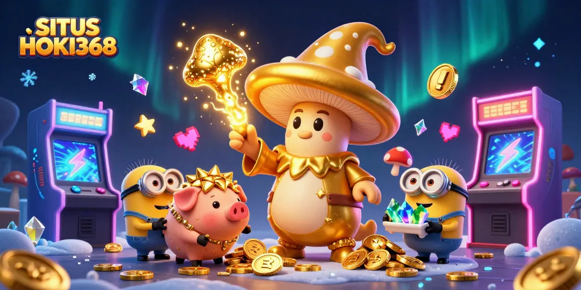 Engage with SITUS HOKI368 through a vibrant 3D illustration showcasing a magical gaming experience.