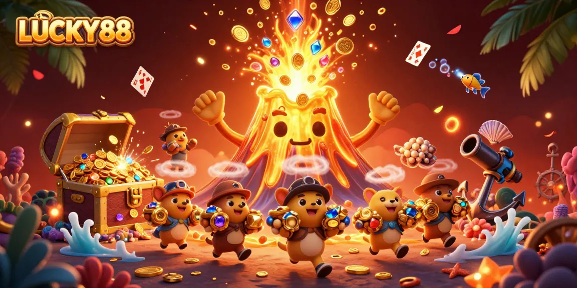 Win big with LUCKY88 amidst an eruption of coins and vibrant casino games.