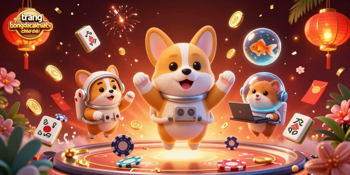 Experience the excitement of trang bongdacakhiatv chính thức with an astronaut dog and vibrant casino elements.