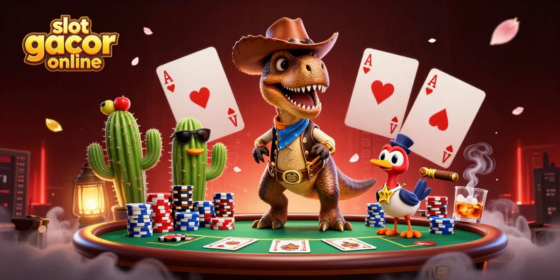 Menangkan slot gacor online dengan strategi terbaik, dikelilingi T-Rex dan teman-temannya di kasino.