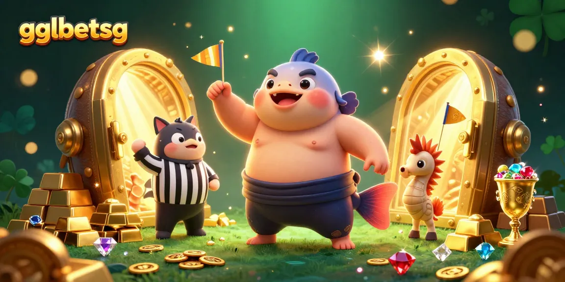 gglbetsg showcases a vibrant underwater eSports betting scene with a fugu referee and lively decorations.