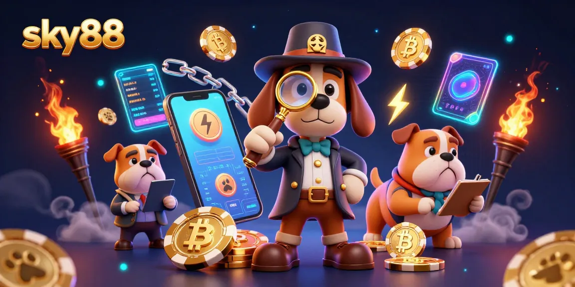 Experience thrilling gameplay at sky88 with a detective and bulldog uncovering hidden treasure.