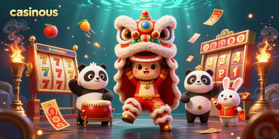 Experience exciting wins at casinous with a vibrant online casino scene featuring lively characters and slot elements.