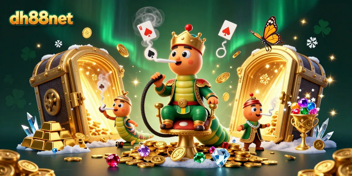 Engage with the vibrant dh88net scene featuring a magical caterpillar and dazzling casino elements