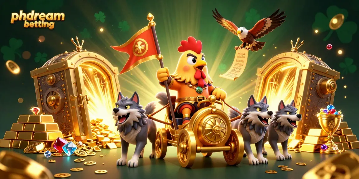 Experience phdream betting with a dynamic 3D scene featuring a rooster warlord, treasure, and vibrant casino elements.