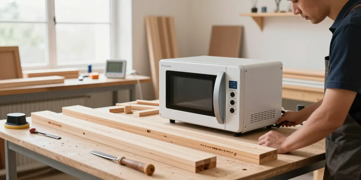 Shashel microwave device efficiently removing wood-boring insects in a modern workshop.