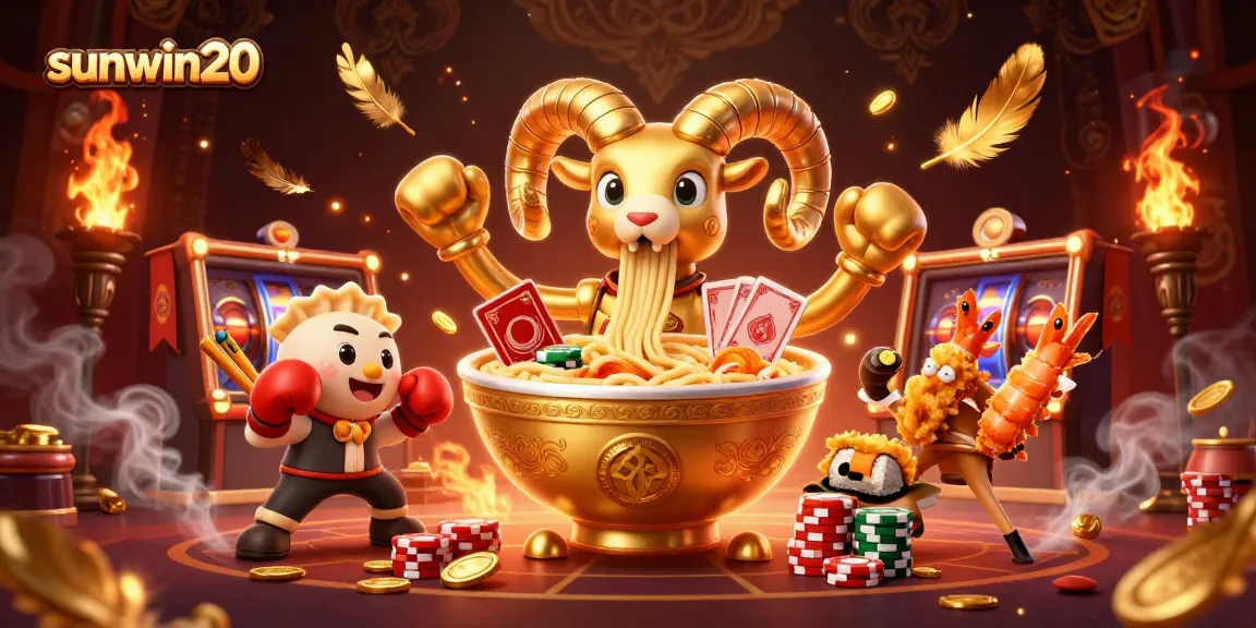 Experience excitement with sunwin20 in this vibrant casino-themed digital illustration full of action.