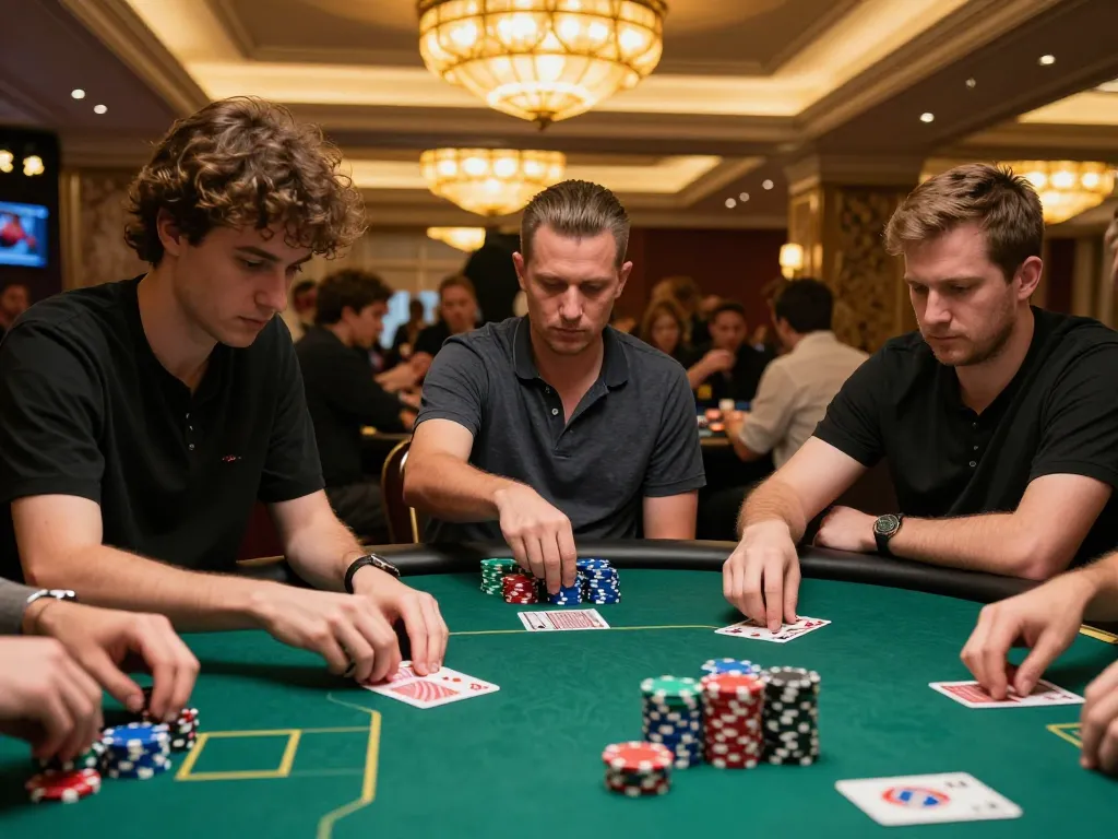 gg88 players engaging in a high-stakes poker game with vibrant chips and dealer action