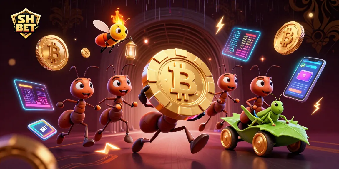 Experience high-stakes gambling with SH BET as cartoon ants steal giant poker chips in a vibrant 3D scene.