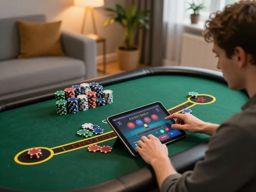 SC88 player strategizing at home with engaging tablet interface during intense gaming session.