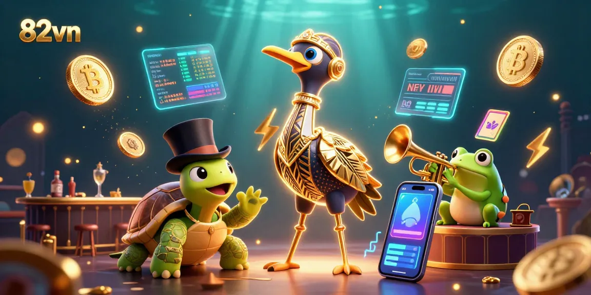 Engage with thrilling gameplay at 82vn, featuring dynamic characters and vibrant casino elements such as slots and crypto coins.