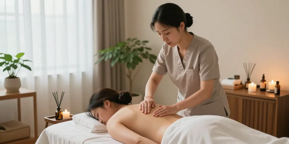 Relaxing 종로출장마사지 experience with a professional therapist providing soothing care in a tranquil environment.