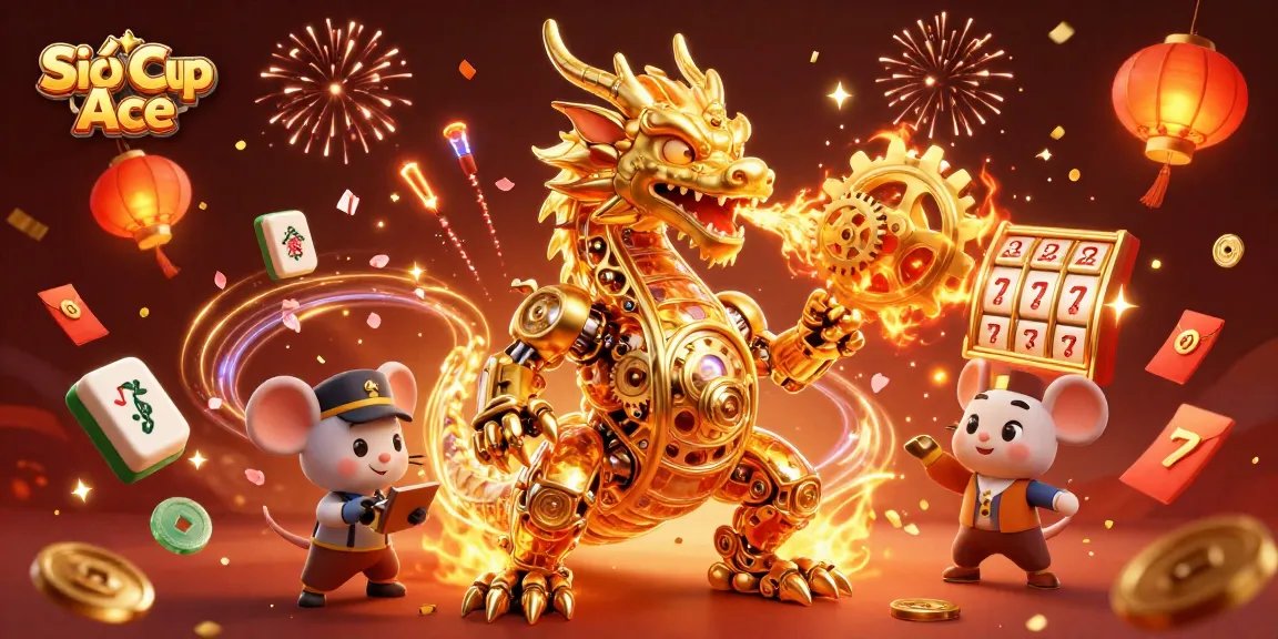 Siêu Cấp Ace showcases a vibrant illustration of a golden dragon and game elements celebrating casino excitement.