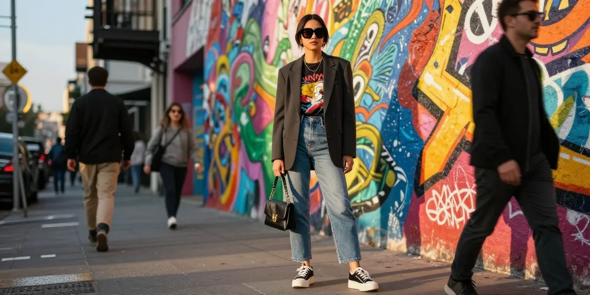 Fashion tips for urban style showcasing a trendy outfit in a vibrant city.