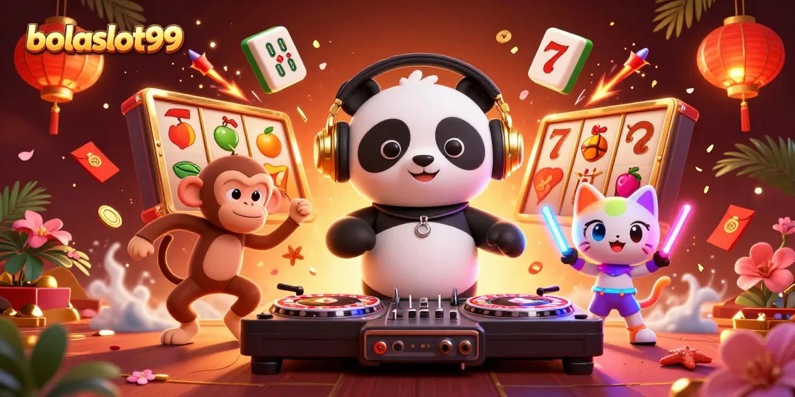 Engage with bolaslot99 in an exciting 3D illustration combining casino themes with vibrant characters.
