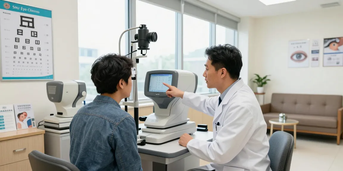 Eye care consultation at snuseoulglobal.com showcasing advanced testing equipment and compassionate service.