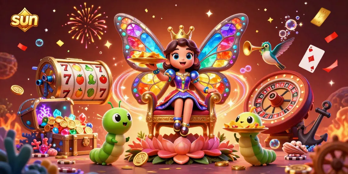 Enjoy thrilling gameplay in a vivid casino illustration featuring the sun as a central theme with colorful characters.
