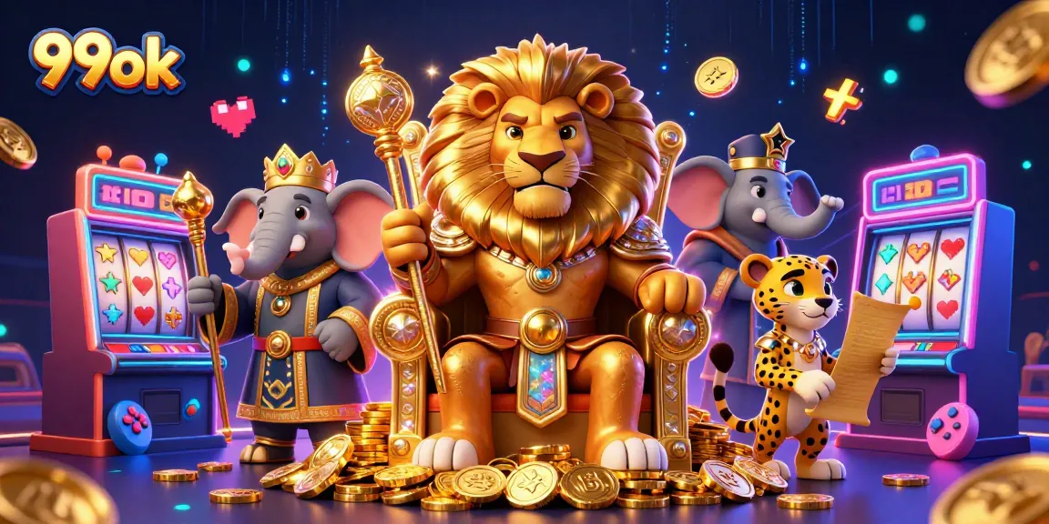 Experience thrilling gameplay with the vibrant 99ok casino scene featuring a royal lion king.