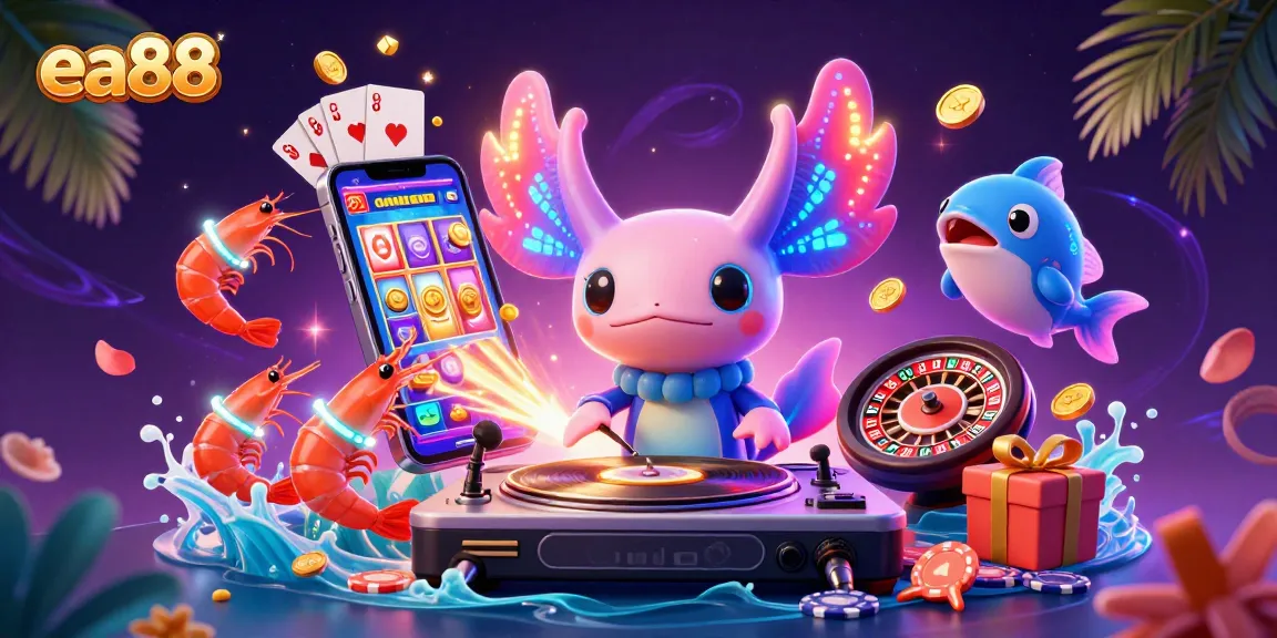 Experience vibrant gaming fun with ea88's underwater DJ party, featuring spinning slots and dancing sea creatures.
