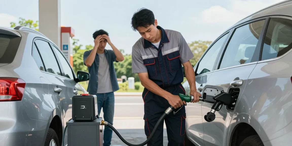 Technician draining wrong fuel in car at roadside, ensuring quick recovery service.