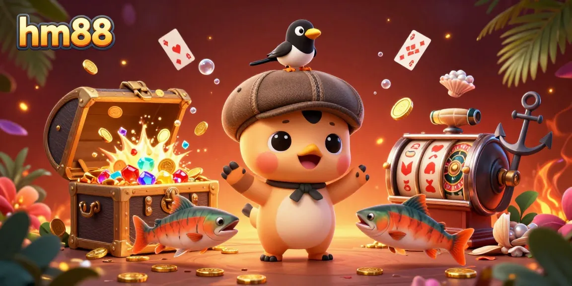 Play and win at hm88 with this vibrant 3D illustration capturing casino excitement.