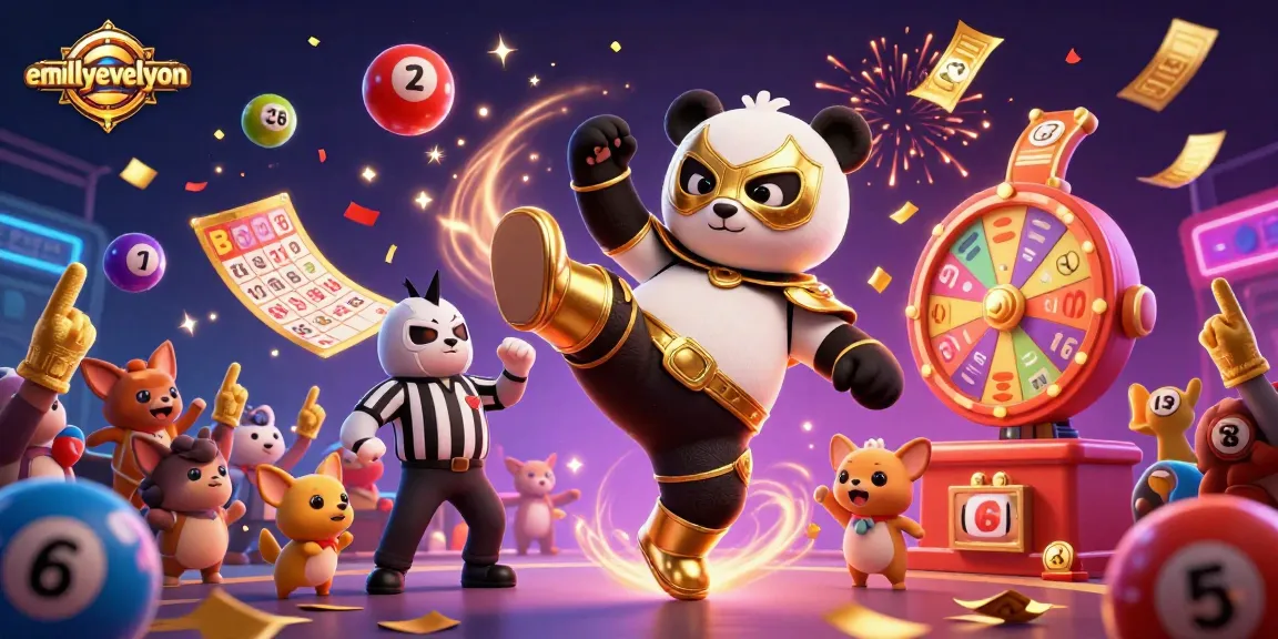 Emillyevelyn enchants with dynamic casino action featuring a panda wrestler and lively elements.