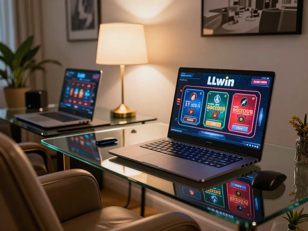 Engaging gameplay on LLwin com displayed on a laptop at a modern home gaming setup.