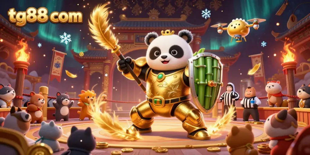 Engage in exciting gameplay with tg88 com as a panda battles in a spectacular arena filled with tokens and cheers.