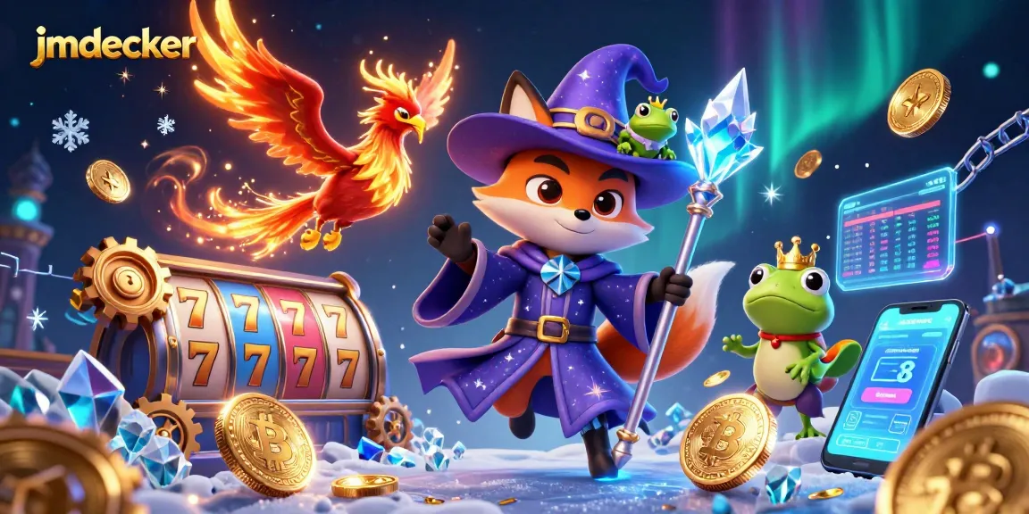 Engage with jmdecker's vibrant casino world portraying slots, illuminated coins, and magical characters.