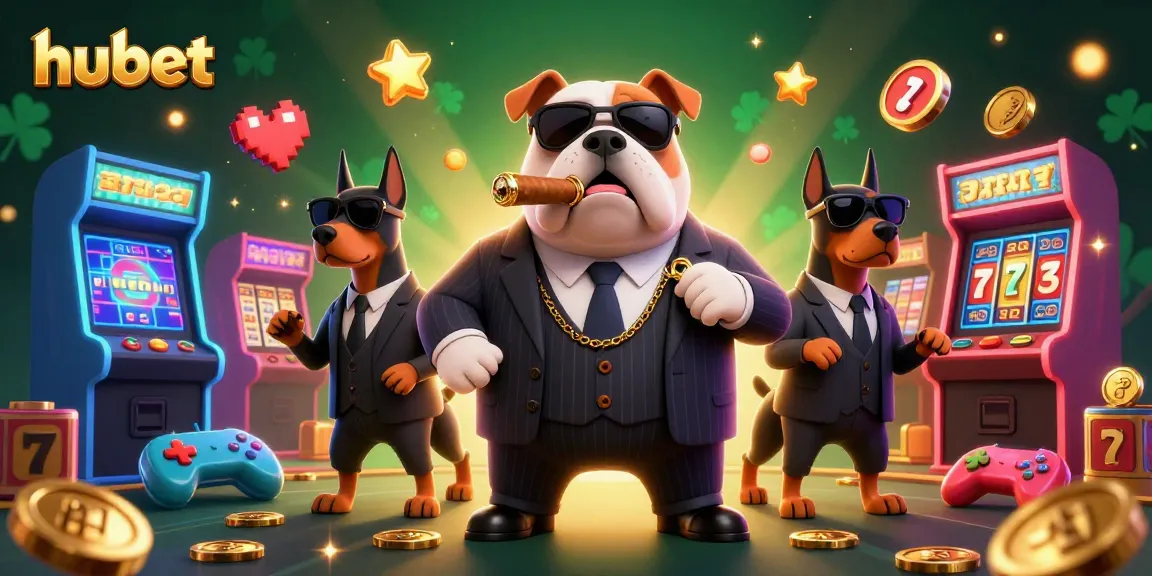 Experience excitement with hubet's dynamic 3D casino scene featuring mafia characters and games.