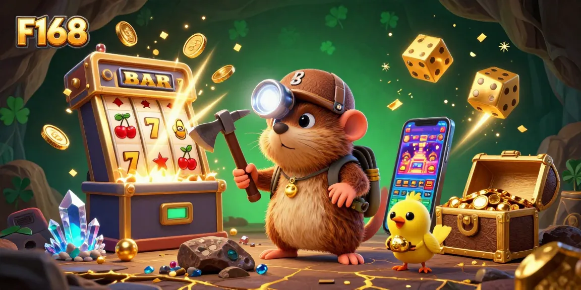 Experience thrilling gameplay at F168 with a vibrant 3D treasure scene showcasing jackpot wins.