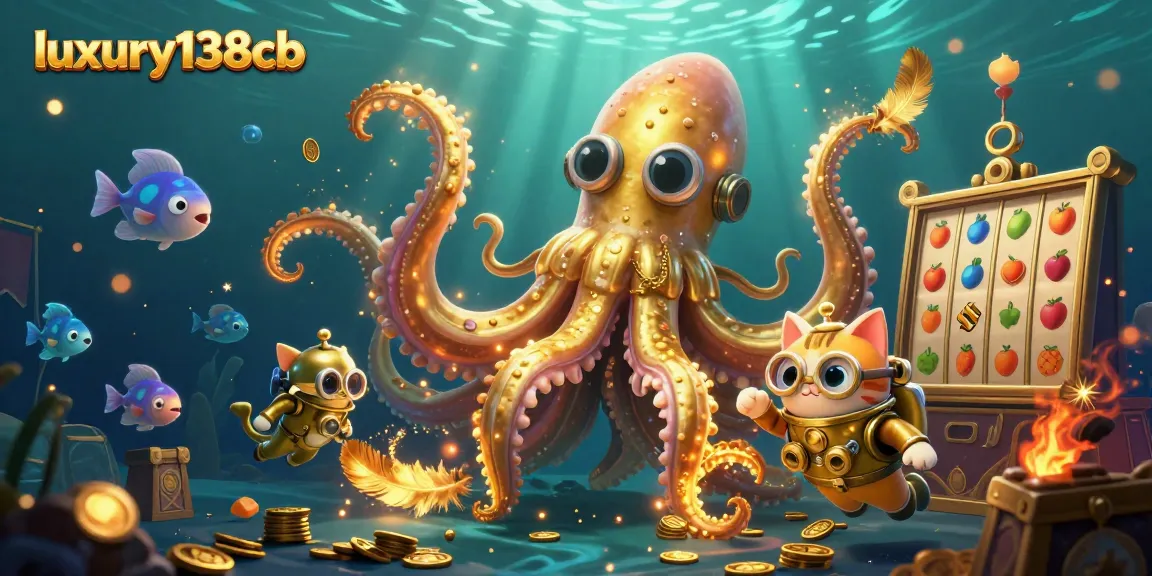 Experience thrilling moments with luxury138cb as the kraken showcases online slot action in an ocean treasure scene.