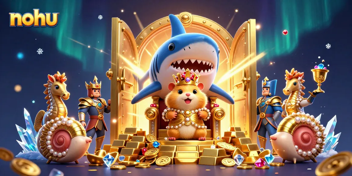 Nohu's golden hamster king presiding over a treasure-filled scene in a virtual casino.