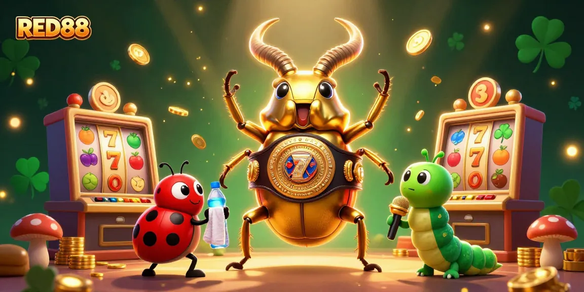 Experience thrilling gaming with RED88's vibrant scene full of slot machines and dynamic characters.