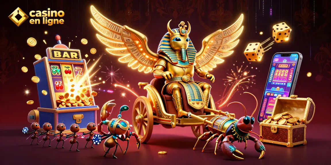 Illustration détaillée d'un scarabée doré symbolisant le casino en ligne.