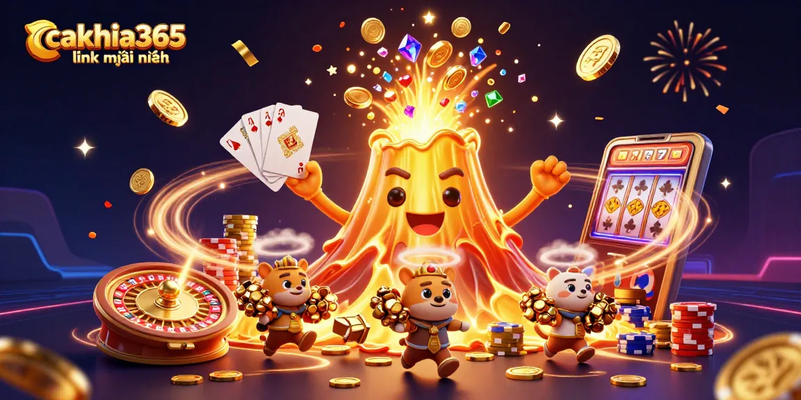 Engage with cakhia365 link mới nhất to explore a vibrant 3D casino illustration filled with treasures and excitement.