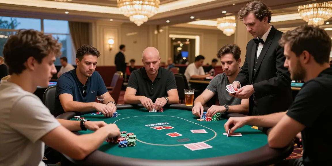 Giocatori coinvolti in un'appassionata partita di poker in un casinò non AAMS, atmosfera vivace e raffinata.
