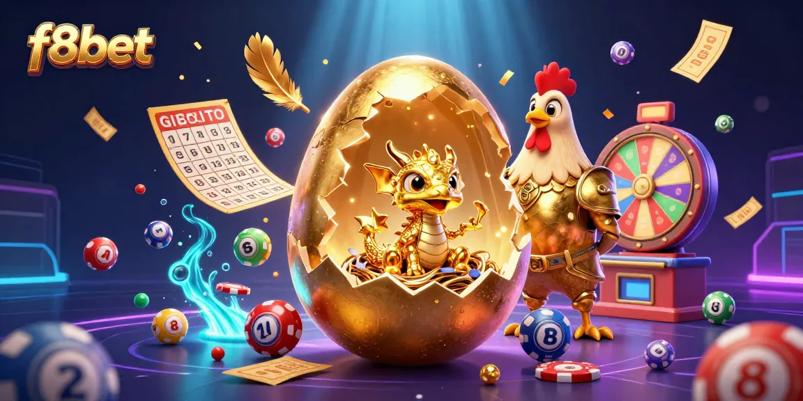 Experience thrilling moments with f8bet as a golden dragon reveals treasures from poker chips amidst vibrant lottery elements.