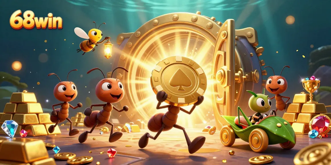 Experience the thrill of winning at 68win with a heist-themed casino adventure featuring charming cartoon ants.