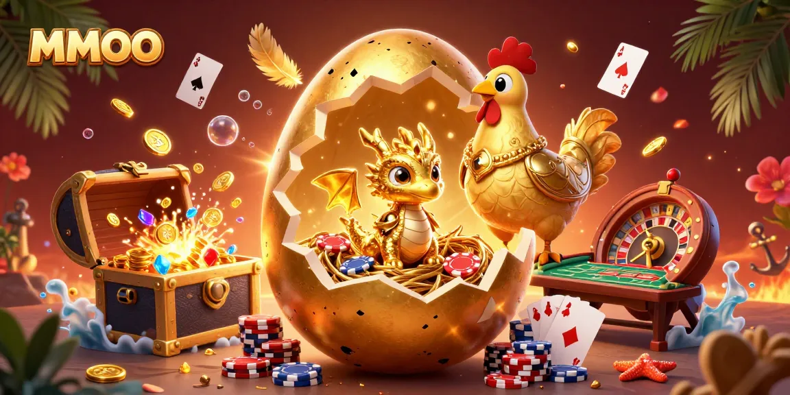 Experience the excitement at MMOO by interacting with a glittering casino atmosphere featuring a golden dragon.