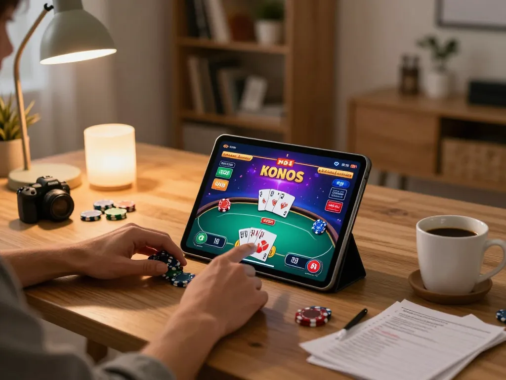 Engaged player enjoying a poker game on 8day app in a cozy home environment