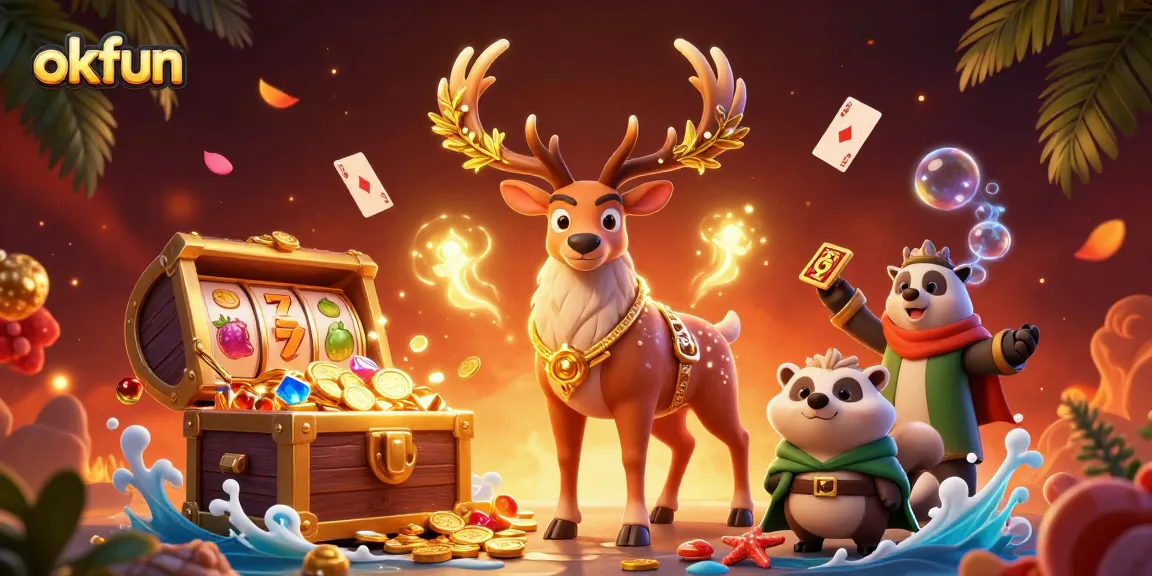 Enjoy the thrilling okfun casino experience in a vibrant, enchanted scene with mystical creatures.