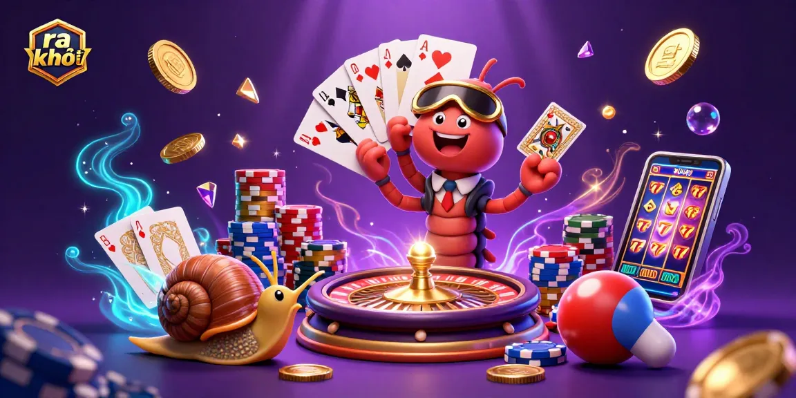 Engage with exhilarating games at ra khơi tv, where 3D animated characters come alive, surrounded by vibrant casino elements.